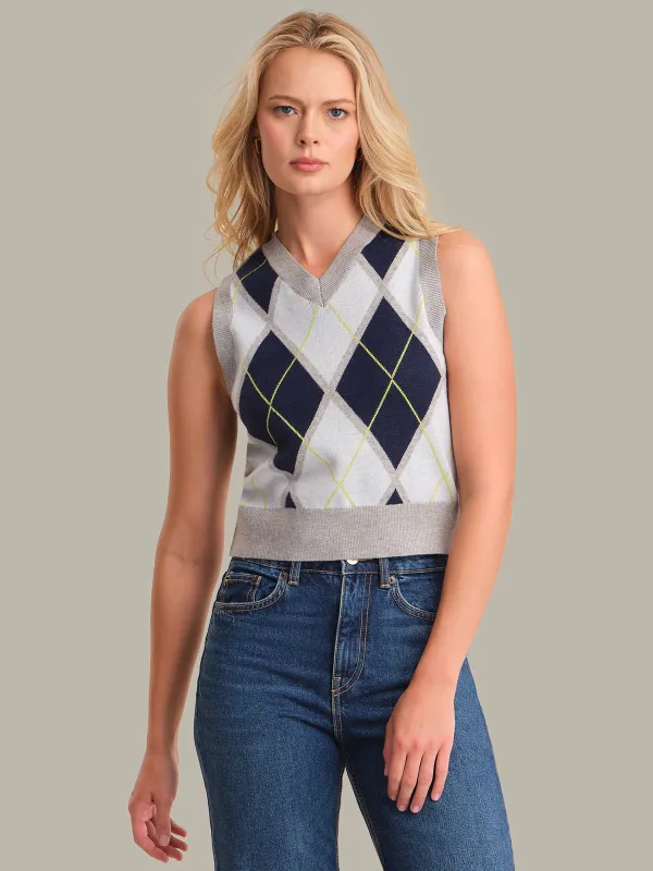 Estelle: Argyle Cropped Vest sold by 525 America