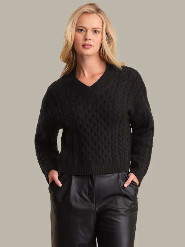Leona: Cable High V-Neck Pullover sold by 525 America