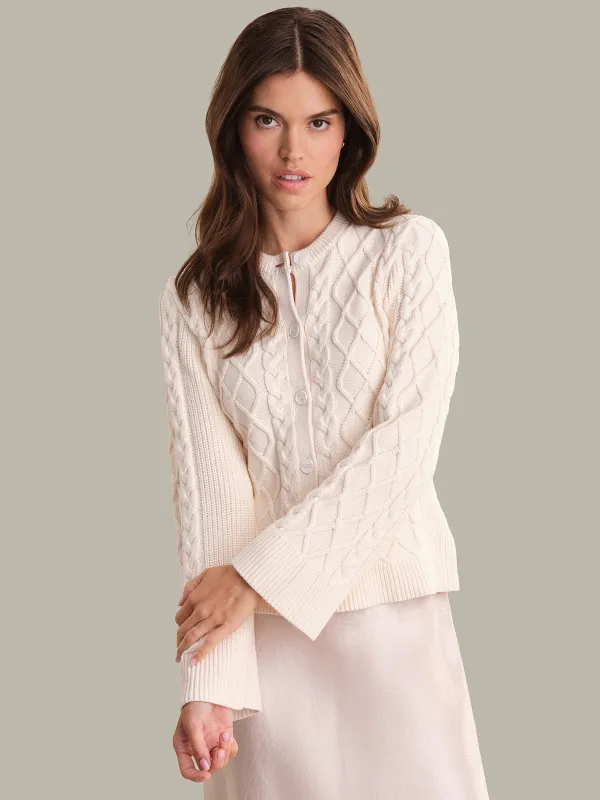 Florence: Cable Knit Crewneck Cardigan made by 525 America