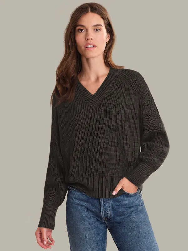 Amara: V-Neck Shaker Stitch Cotton Sweater sold by 525 America