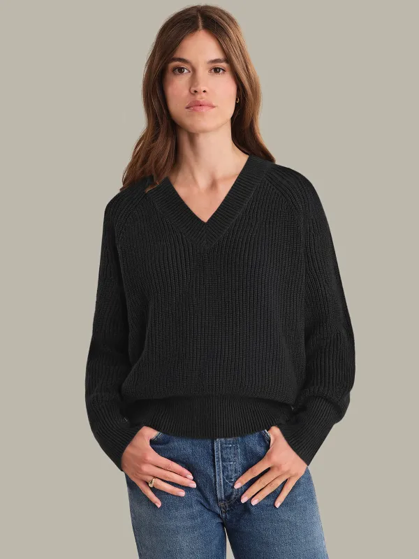 Amara: V-Neck Shaker Stitch Cotton Sweater sold by 525 America