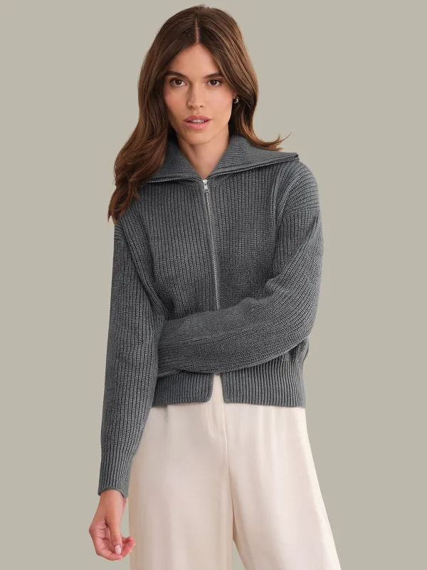 Piper: Cotton Zip-Up Collared Sweater Jacket made by 525 America