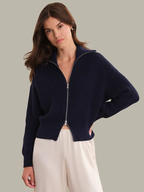 Piper: Cotton Zip-Up Collared Sweater Jacket made by 525 America