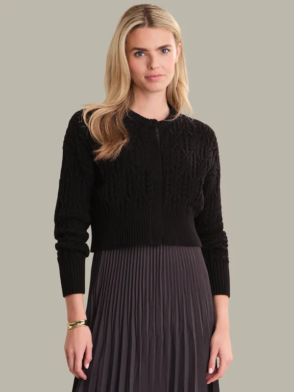 Colby: Cotton Cropped Cable Knit Cardigan sold by 525 America