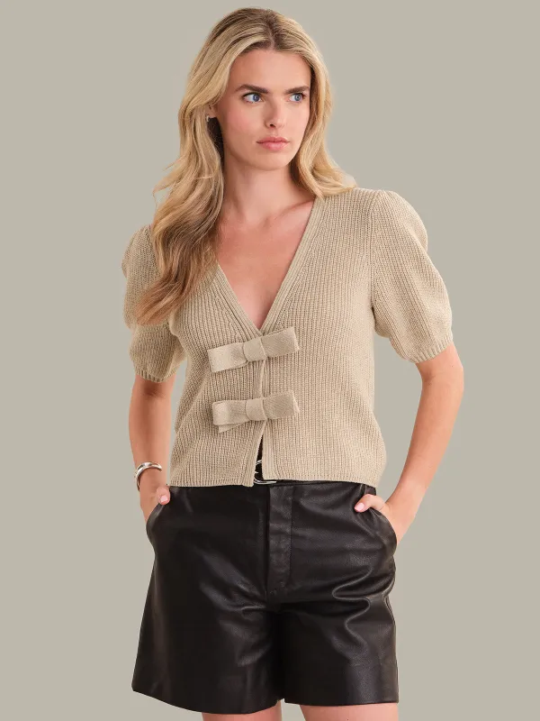 Elaine: Cotton Puff Sleeve Tie Front Top sold by 525 America