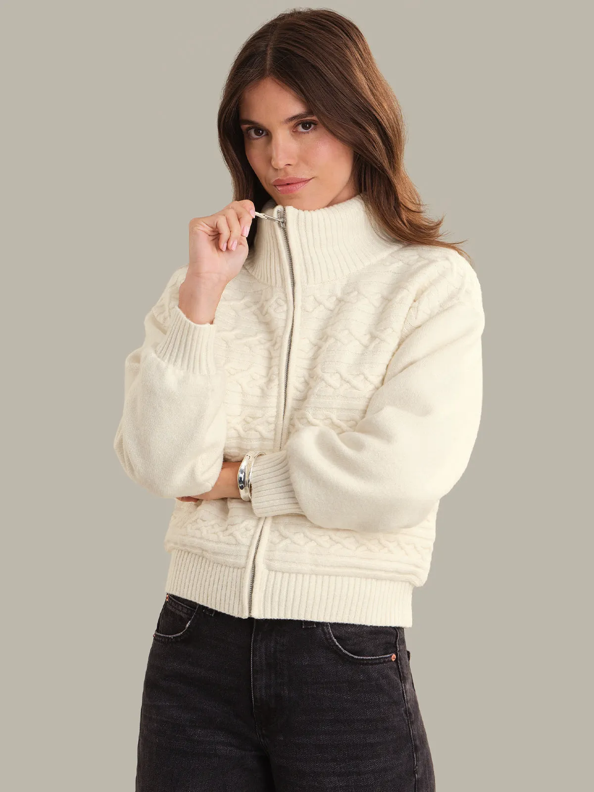 Alpine: Cable Knit Zip Up sold by 525 America