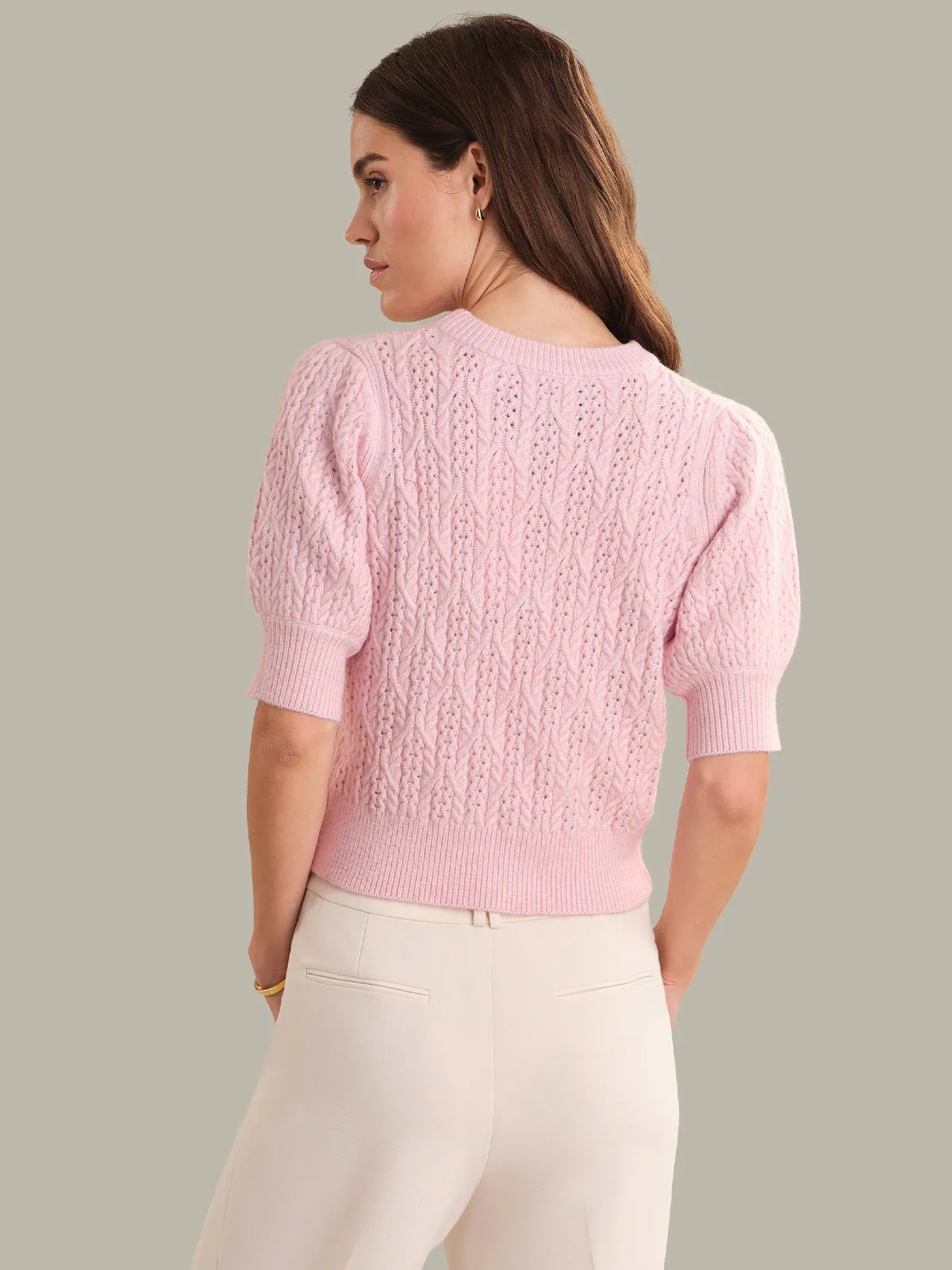 Blaire: Cable Knit Puff Sleeve Pullover sold by 525 America product image thumbnail 3