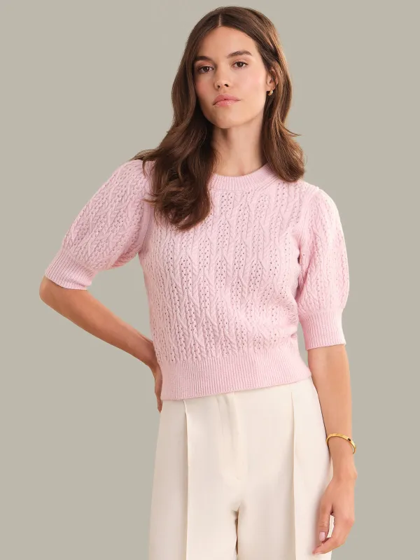 Blaire: Cable Knit Puff Sleeve Pullover sold by 525 America