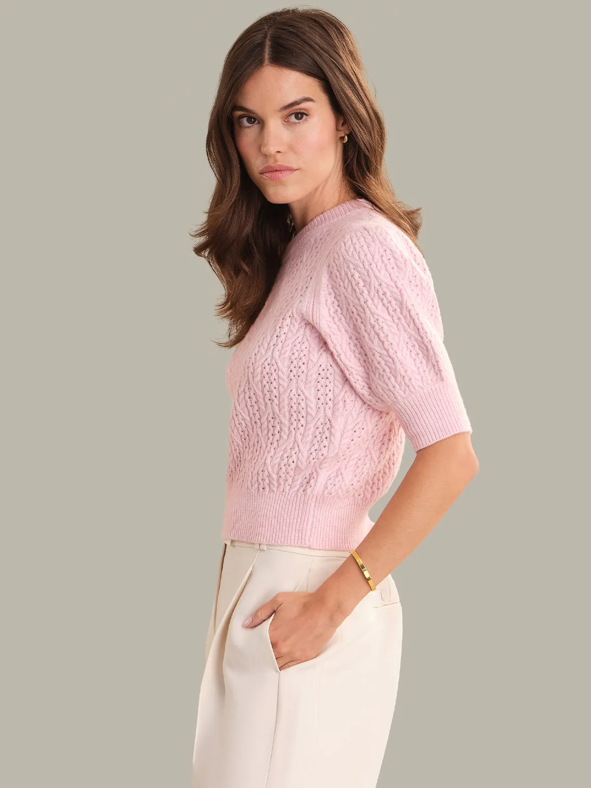 Blaire: Cable Knit Puff Sleeve Pullover sold by 525 America product image thumbnail 2