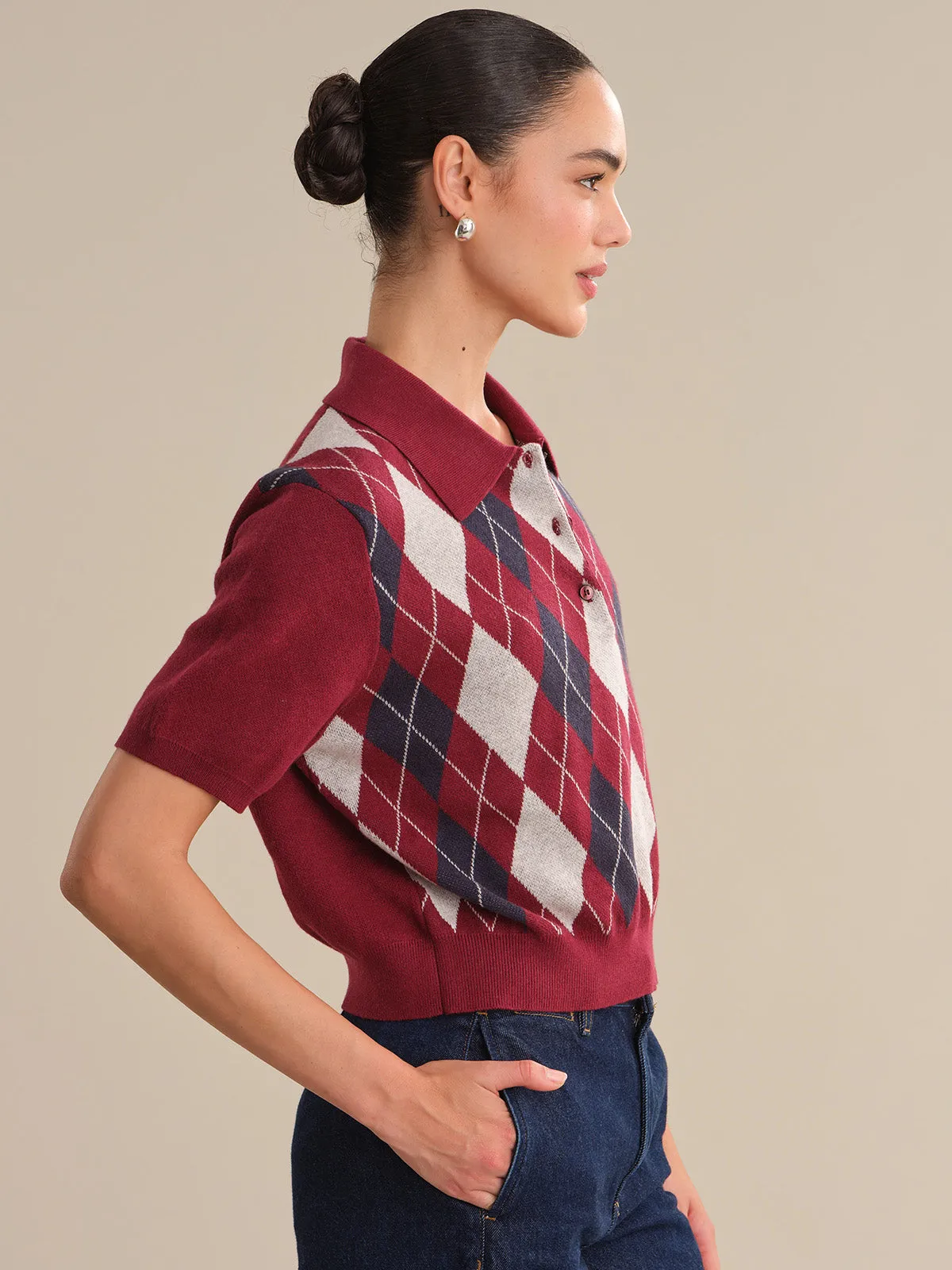 Carmine: Cashmere Blend Argyle Polo Shirt sold by 525 America product image thumbnail 2