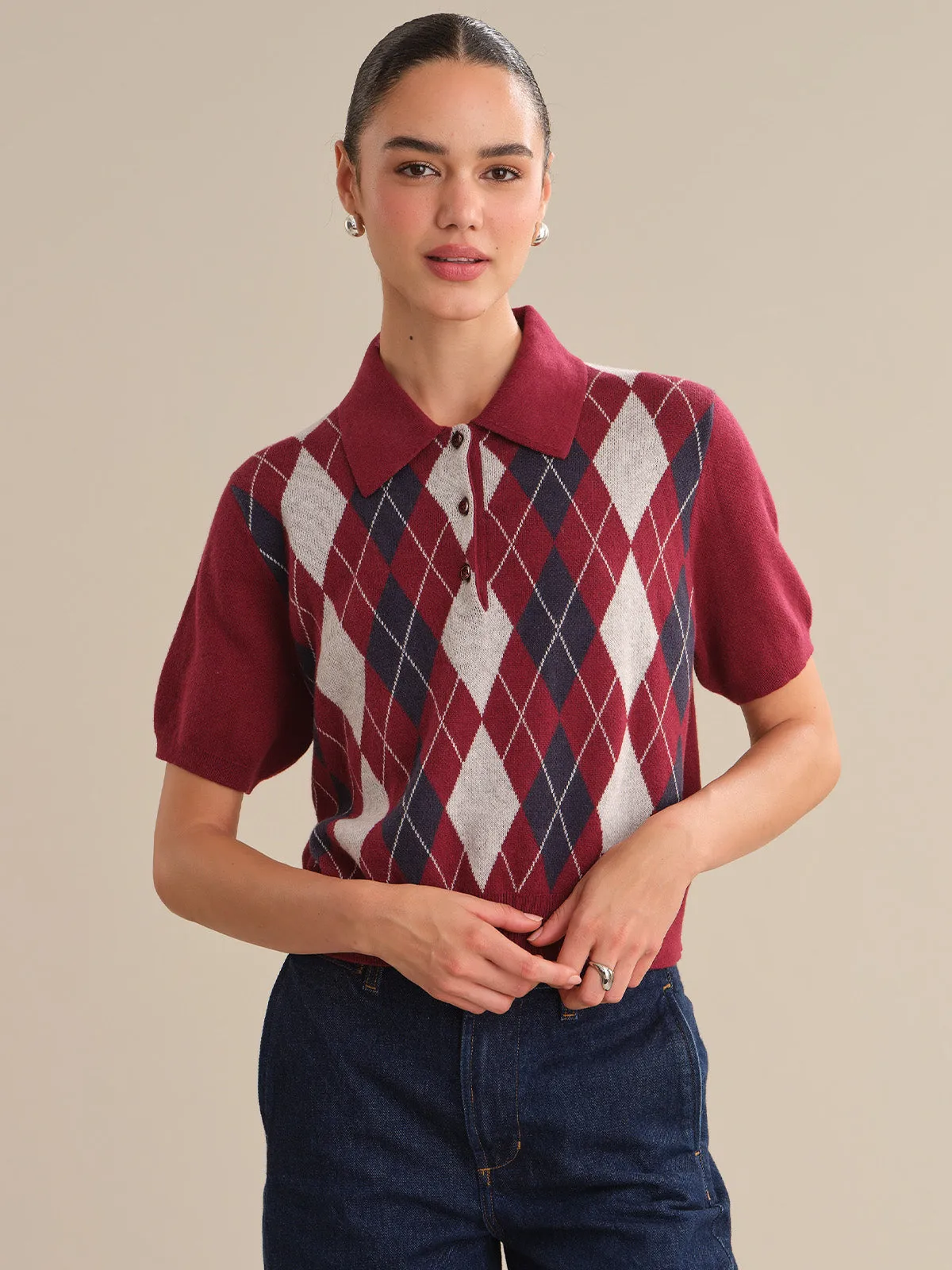 Carmine: Cashmere Blend Argyle Polo Shirt sold by 525 America