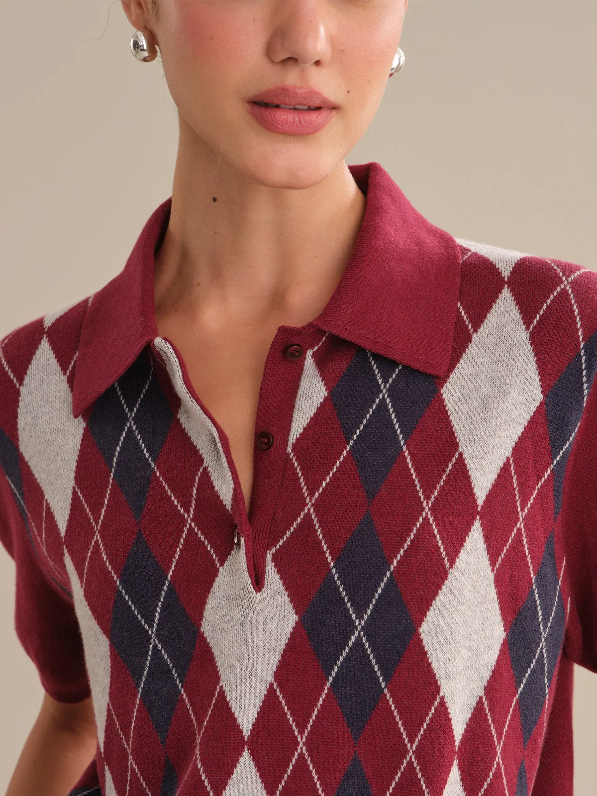 Carmine: Cashmere Blend Argyle Polo Shirt sold by 525 America product image thumbnail 4