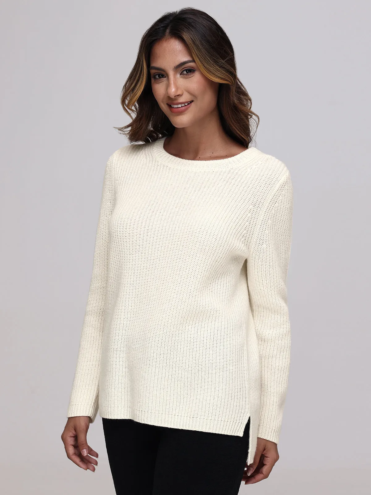 Emma: 100% Cashmere Crewneck Shaker Stitch Sweater sold by 525 America product image thumbnail 2