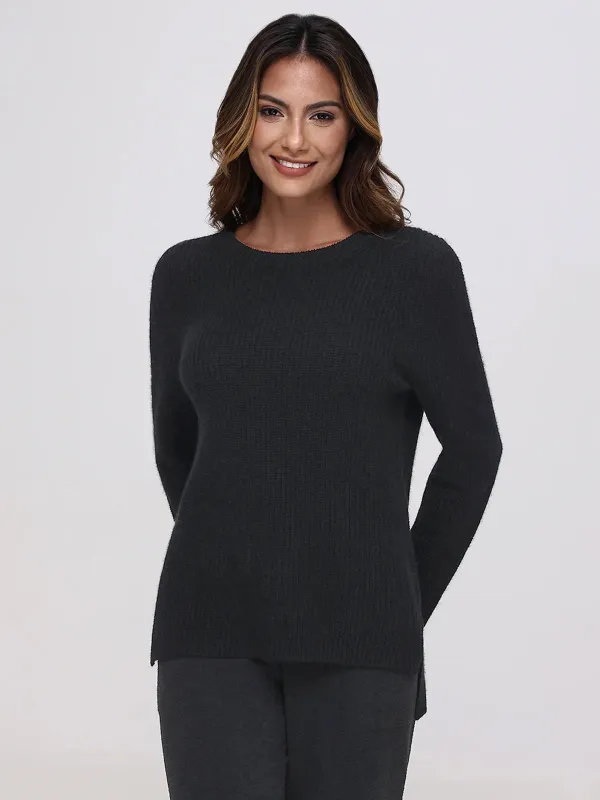 Emma: 100% Cashmere Crewneck Shaker Stitch Sweater sold by 525 America