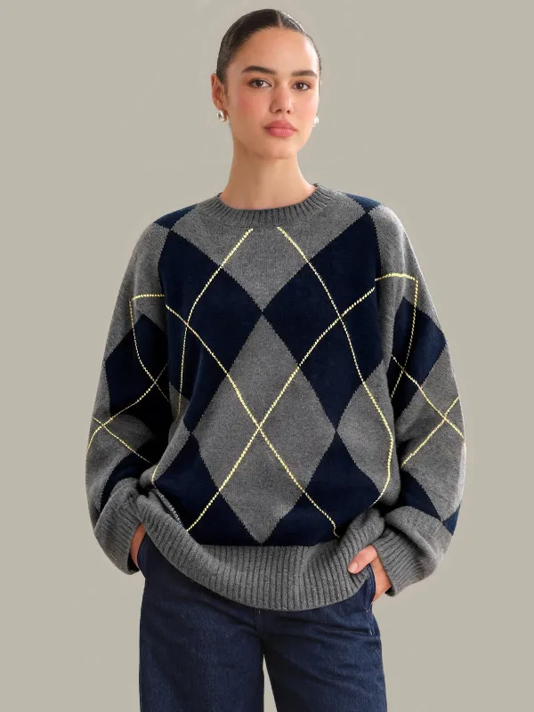 Holland: Oversized 100% Cashmere Argyle Sweater sold by 525 America