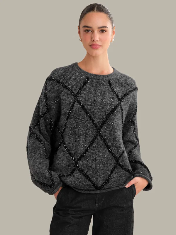 Aspen: Sequin Argyle Crewneck sold by 525 America