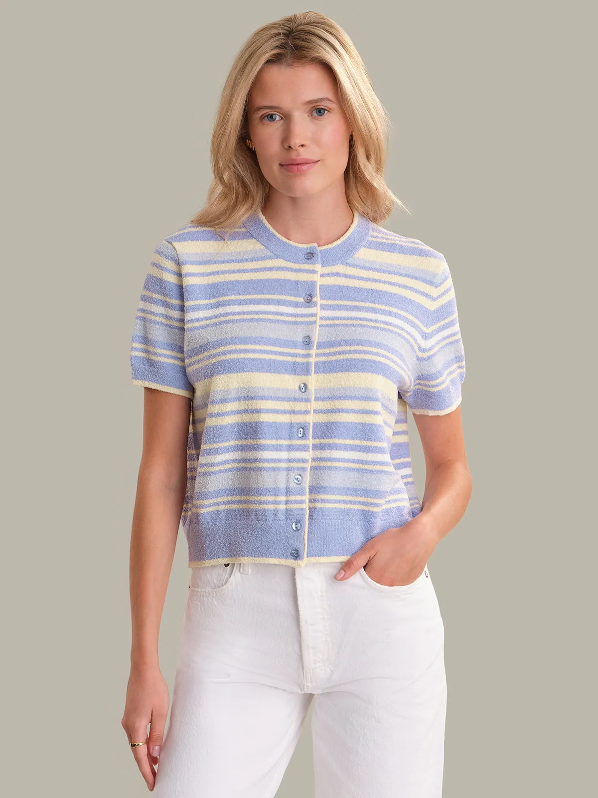 Bay: Stripe Short Sleeve Cardigan sold by 525 America