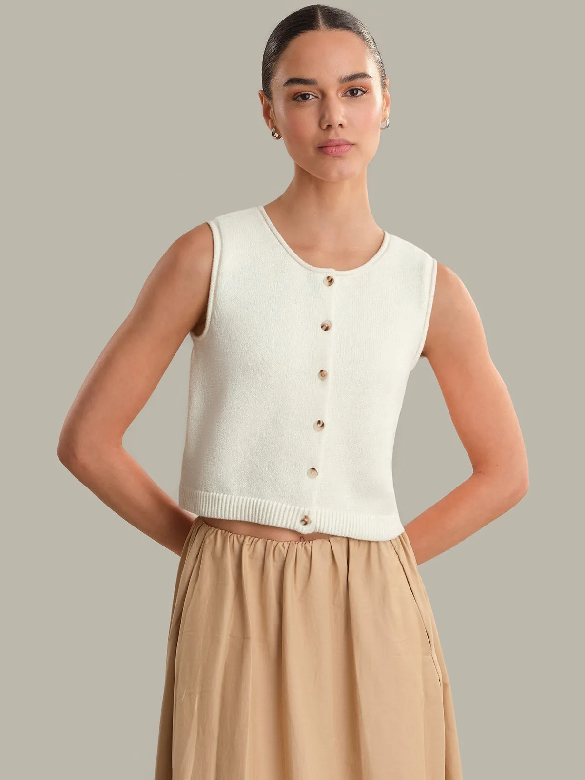 Ella: Cotton Button Front Sweater Vest sold by 525 America