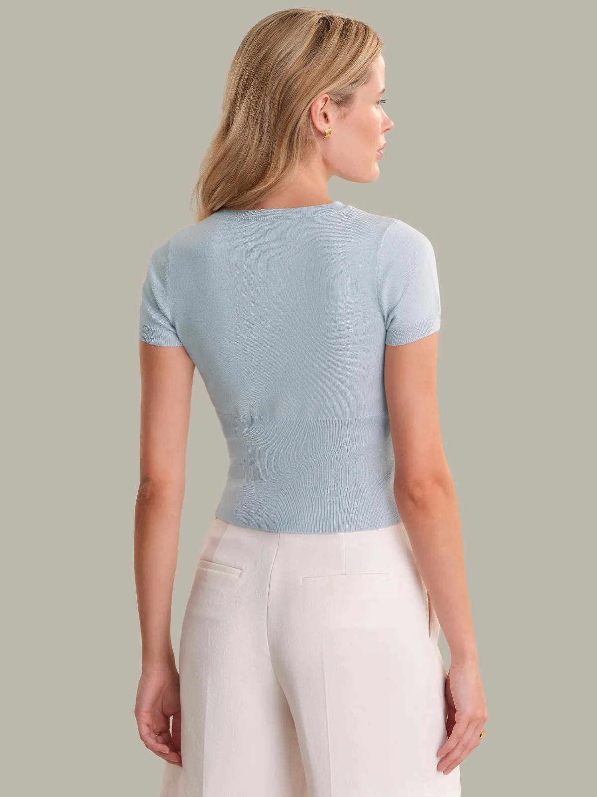 Kate: High Rib Waist Short Sleeve Cardigan sold by 525 America product image thumbnail 3
