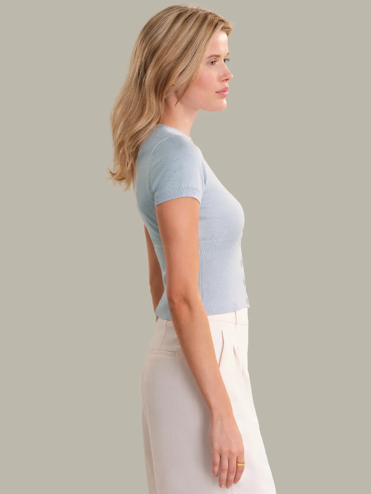 Kate: High Rib Waist Short Sleeve Cardigan sold by 525 America product image thumbnail 2
