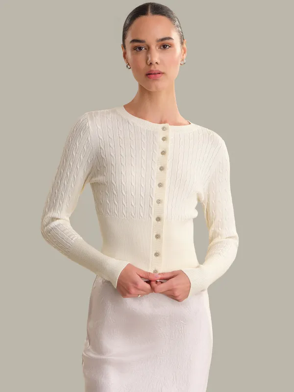 Audra: Cropped Cable-Knit Cardigan made by 525 America