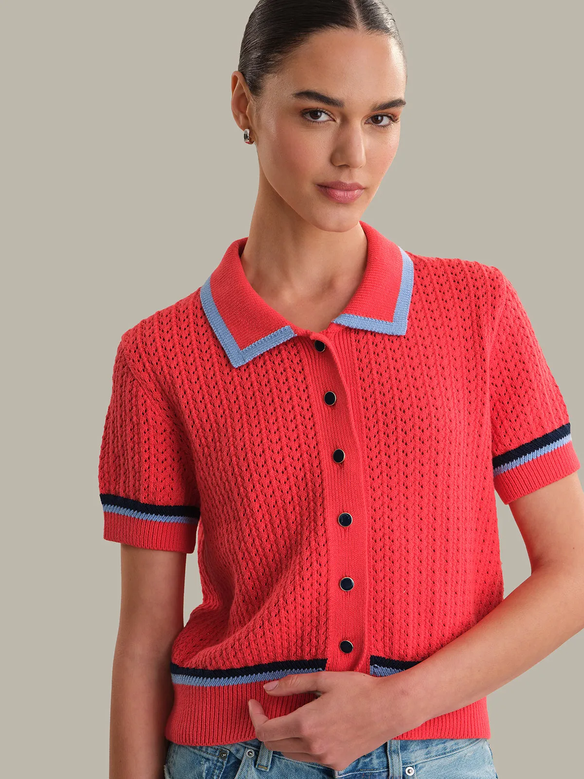 Dania: Pointelle Polo Pullover sold by 525 America product image thumbnail 4