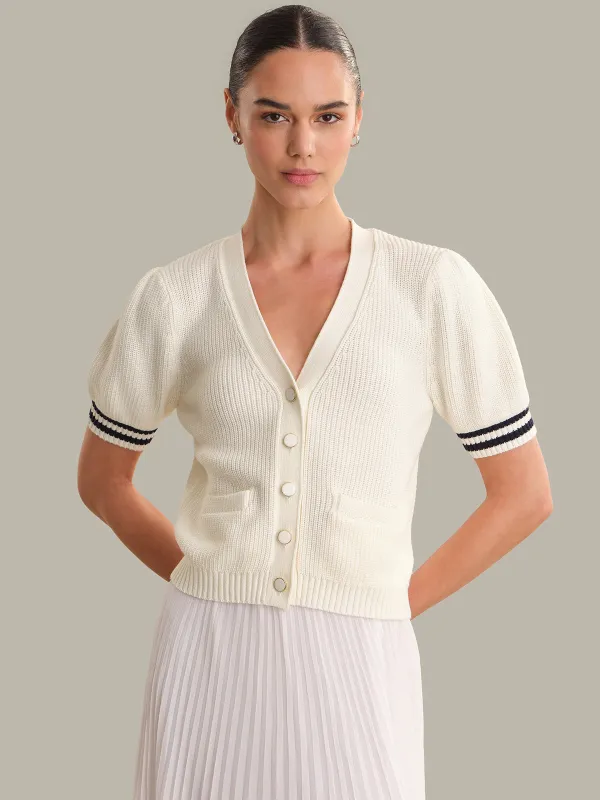 Reagan: Cotton Puff Sleeve Cardigan made by 525 America
