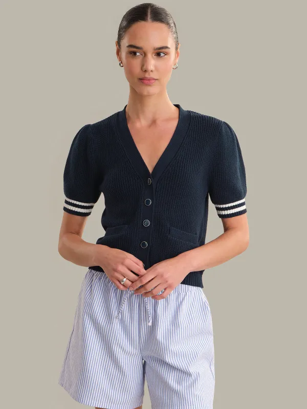 Reagan: Cotton Puff Sleeve Cardigan made by 525 America