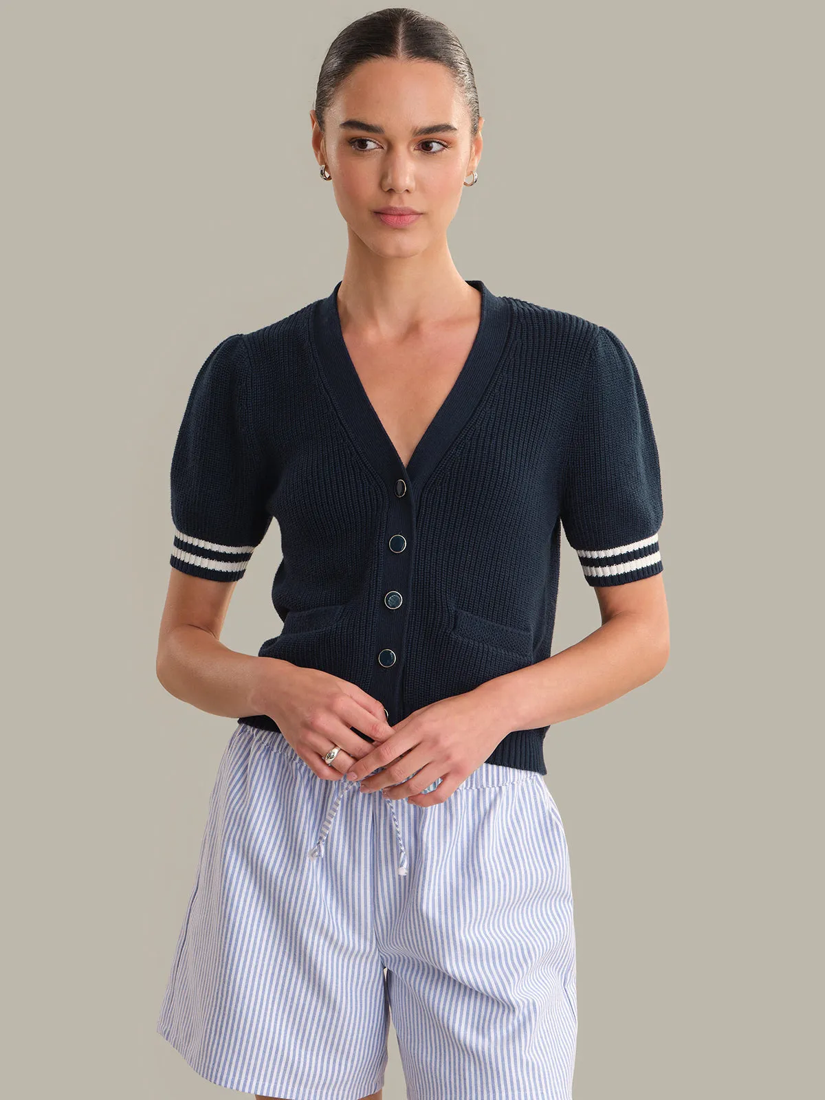 Reagan: Cotton Puff Sleeve Cardigan sold by 525 America