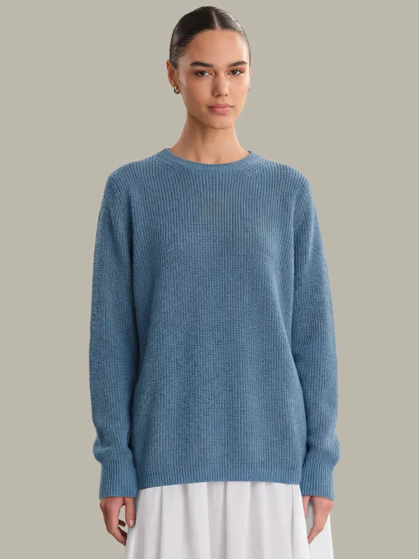 Emma: Crewneck Shaker Stitch Cotton Sweater made by 525 America