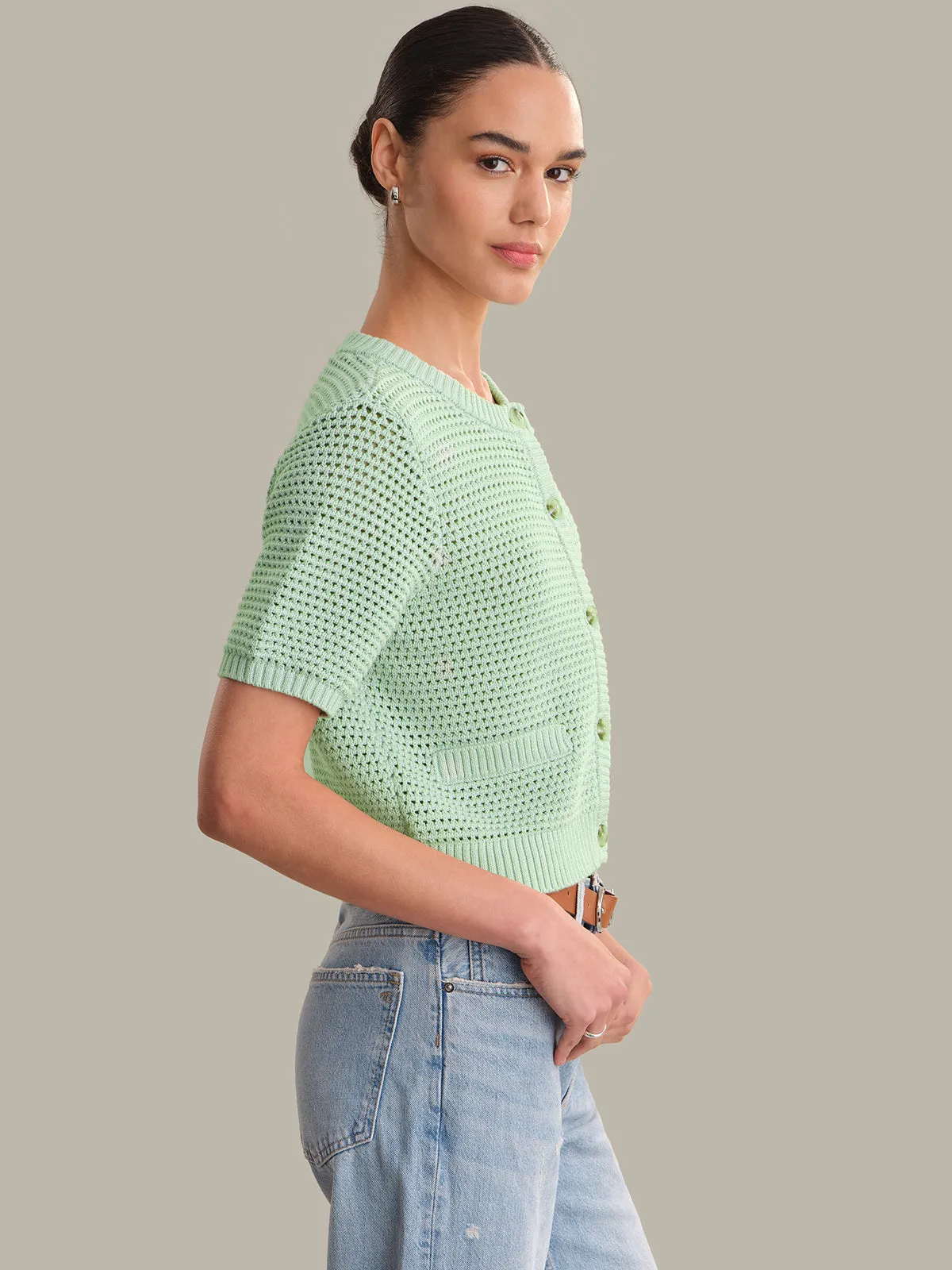 Celine: Cotton Cropped Pointelle Cardigan sold by 525 America product image thumbnail 2
