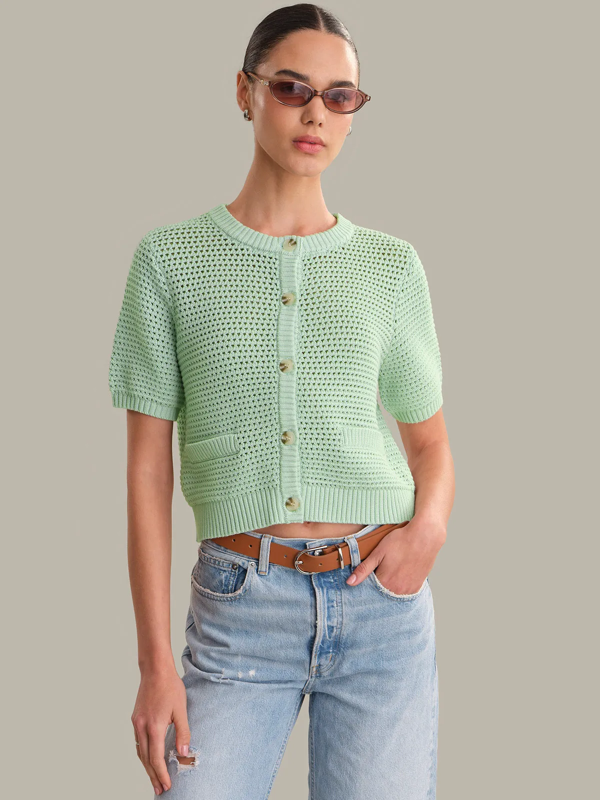 Celine: Cotton Cropped Pointelle Cardigan sold by 525 America