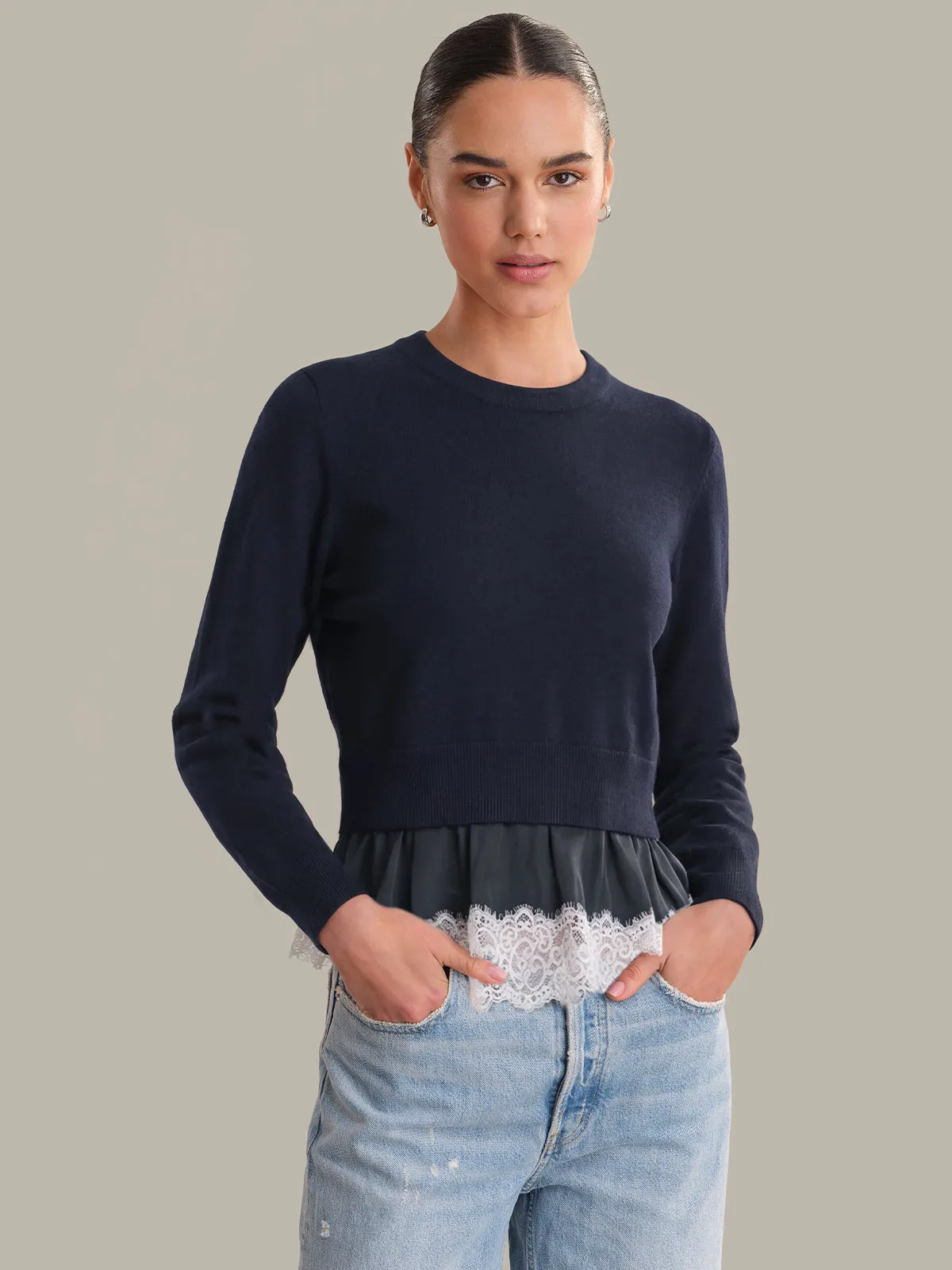 Cora: Lace Trim Knit Pullover sold by 525 America