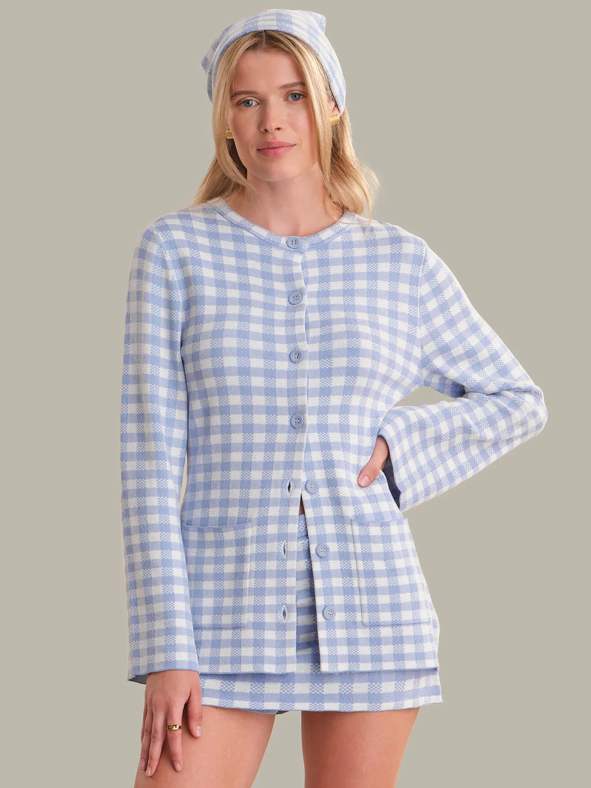 Rue: Gingham Longline Cardigan sold by 525 America