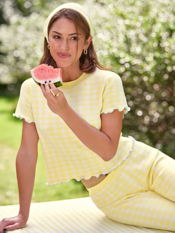 Fleur: Gingham Lettuce Edge Tee sold by 525 America