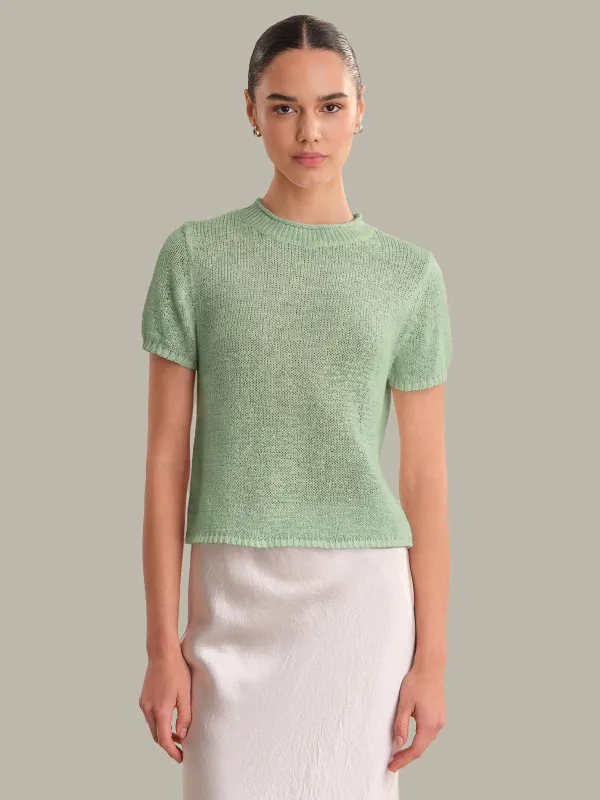 Terri: Roll Edge Short Sleeve Sweater made by 525 America