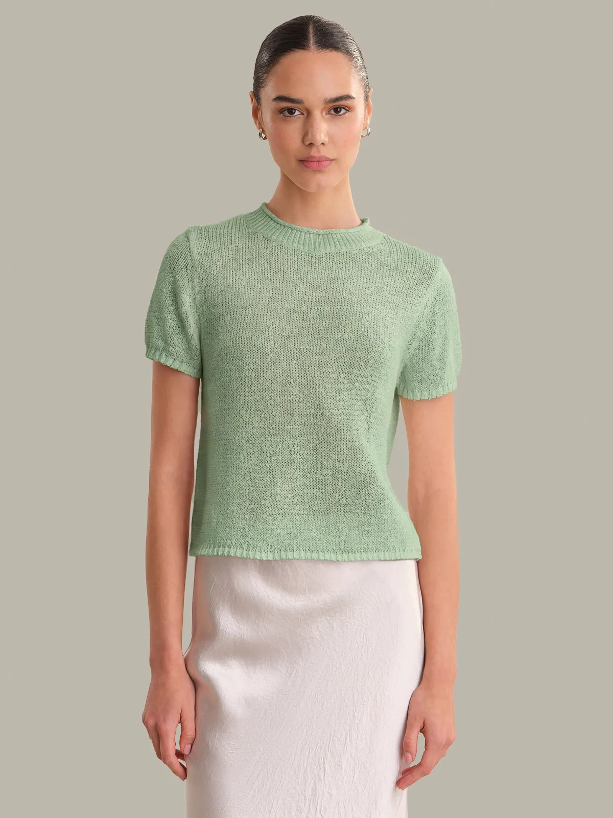 Terri: Roll Edge Short Sleeve Sweater sold by 525 America