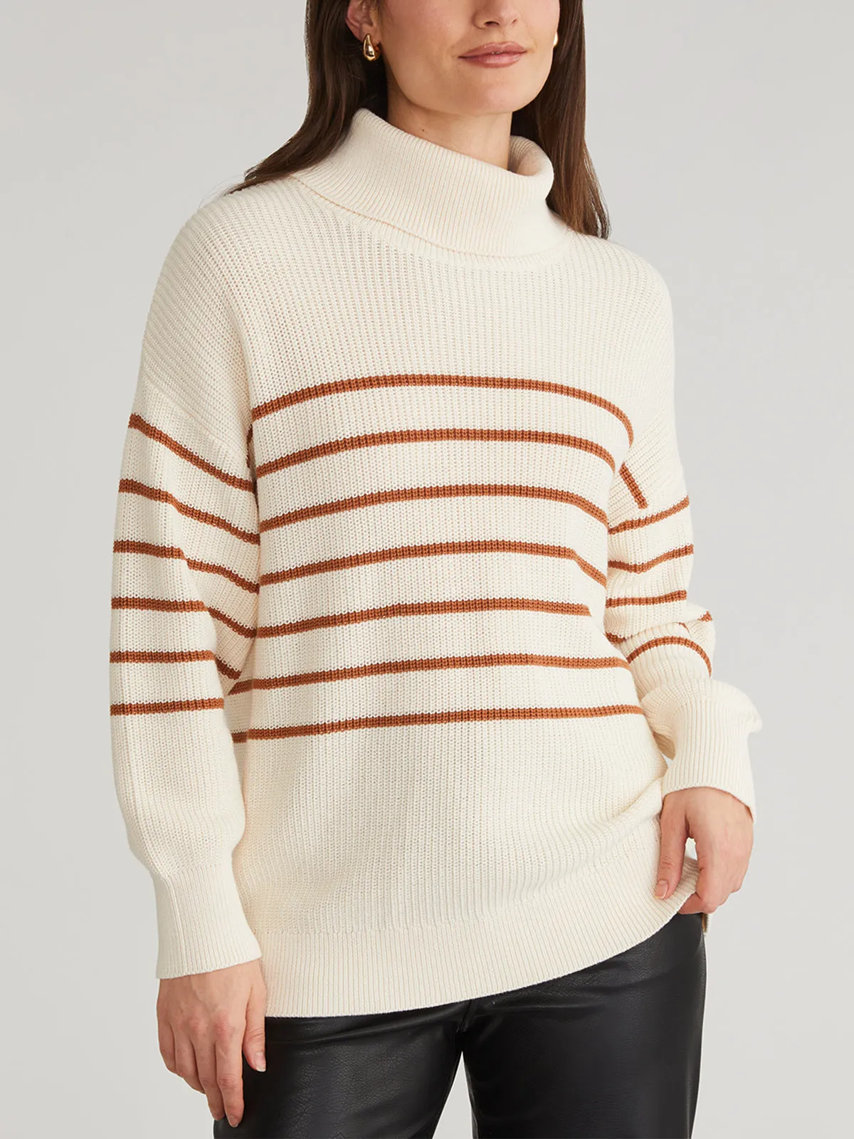 Elise: Cotton Oversize Stripe Turtleneck Pullover sold by 525 America