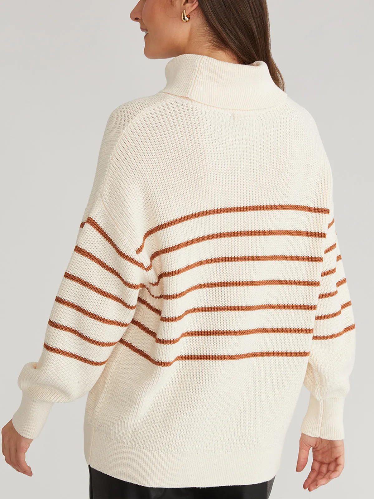Elise: Cotton Oversize Stripe Turtleneck Pullover sold by 525 America product image thumbnail 3