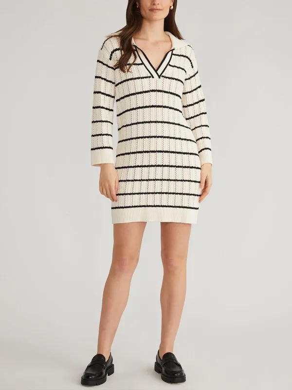 Jade: Cotton Pointelle Stripe Polo Mini Dress made by 525 America