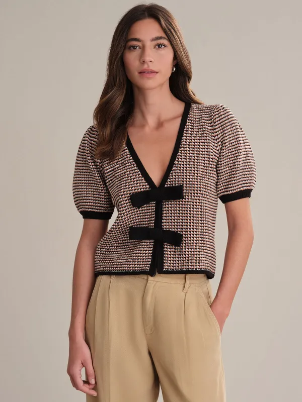 Elaine: Cotton Puff Sleeve Tie Front Top made by 525 America