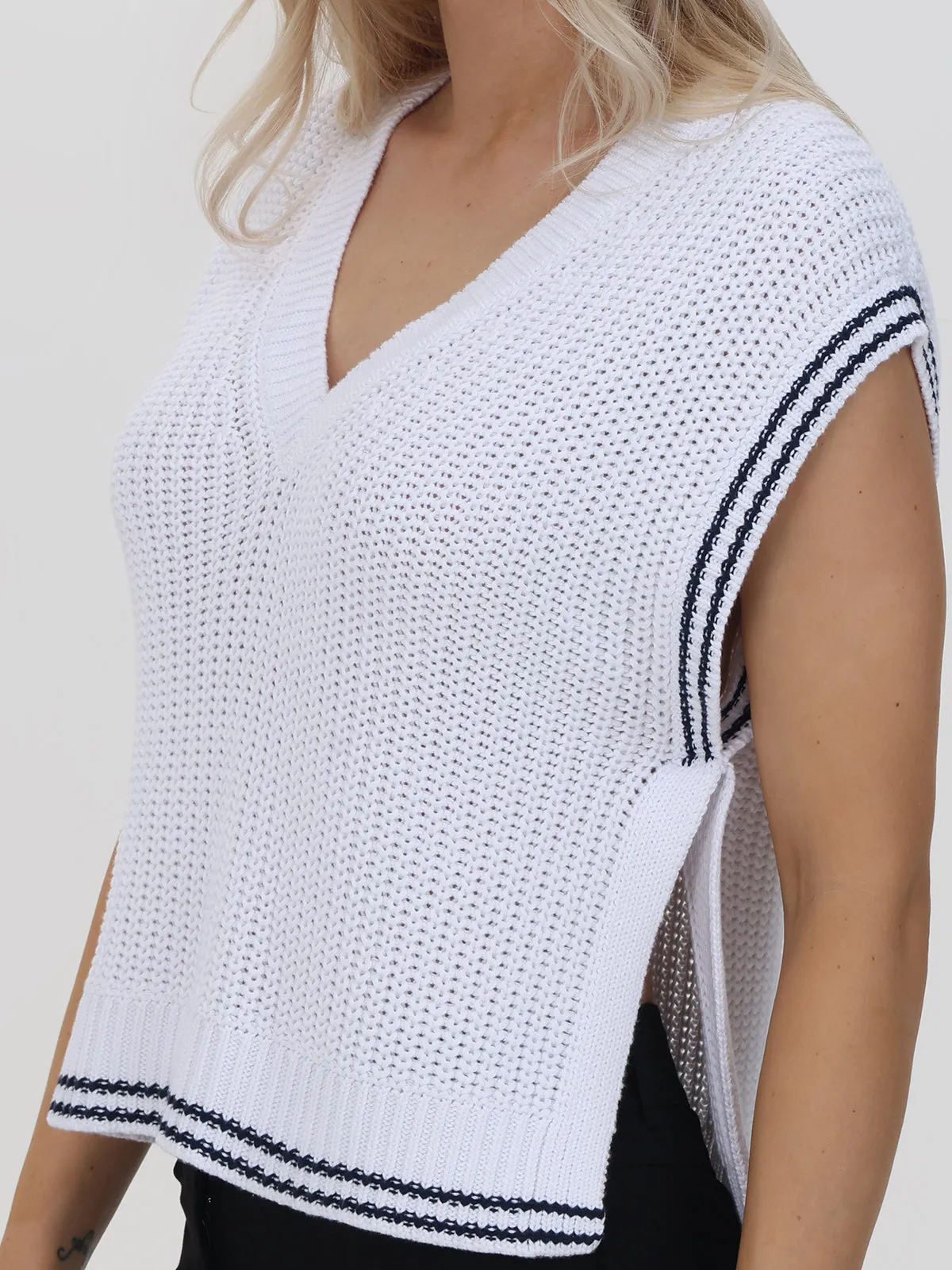 Lizzie: Cotton Cable Varsity Vest sold by 525 America product image thumbnail 5