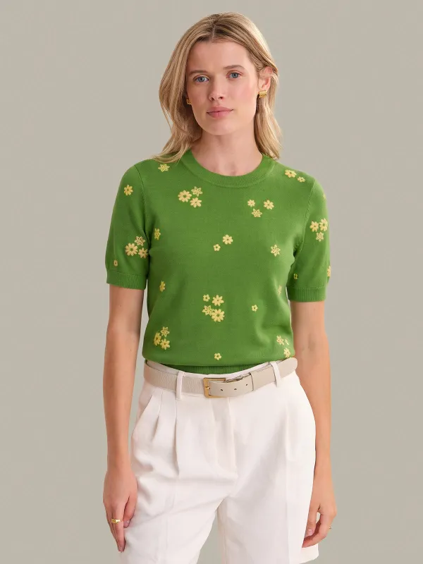 Cami: Floral Embroidered Cotton Sweater made by 525 America