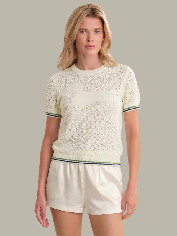 Nessa: Dog Intarsia Cotton Pointelle Sweater made by 525 America