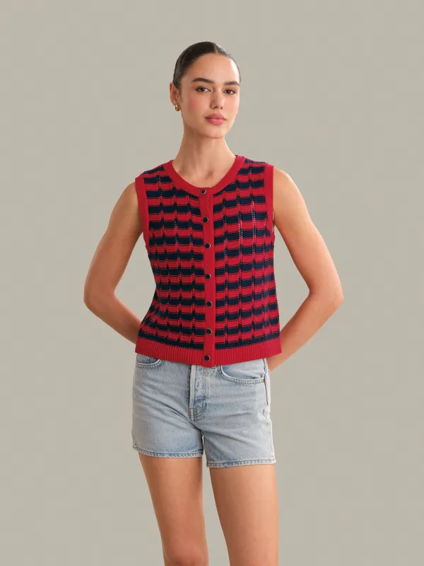 Isla Striped Button Front Vest made by 525 America