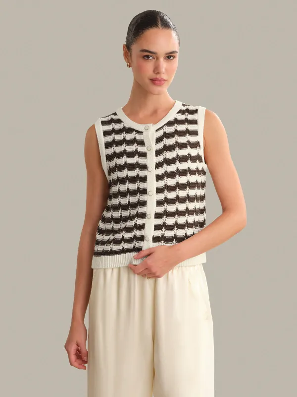 Isla Striped Button Front Vest made by 525 America