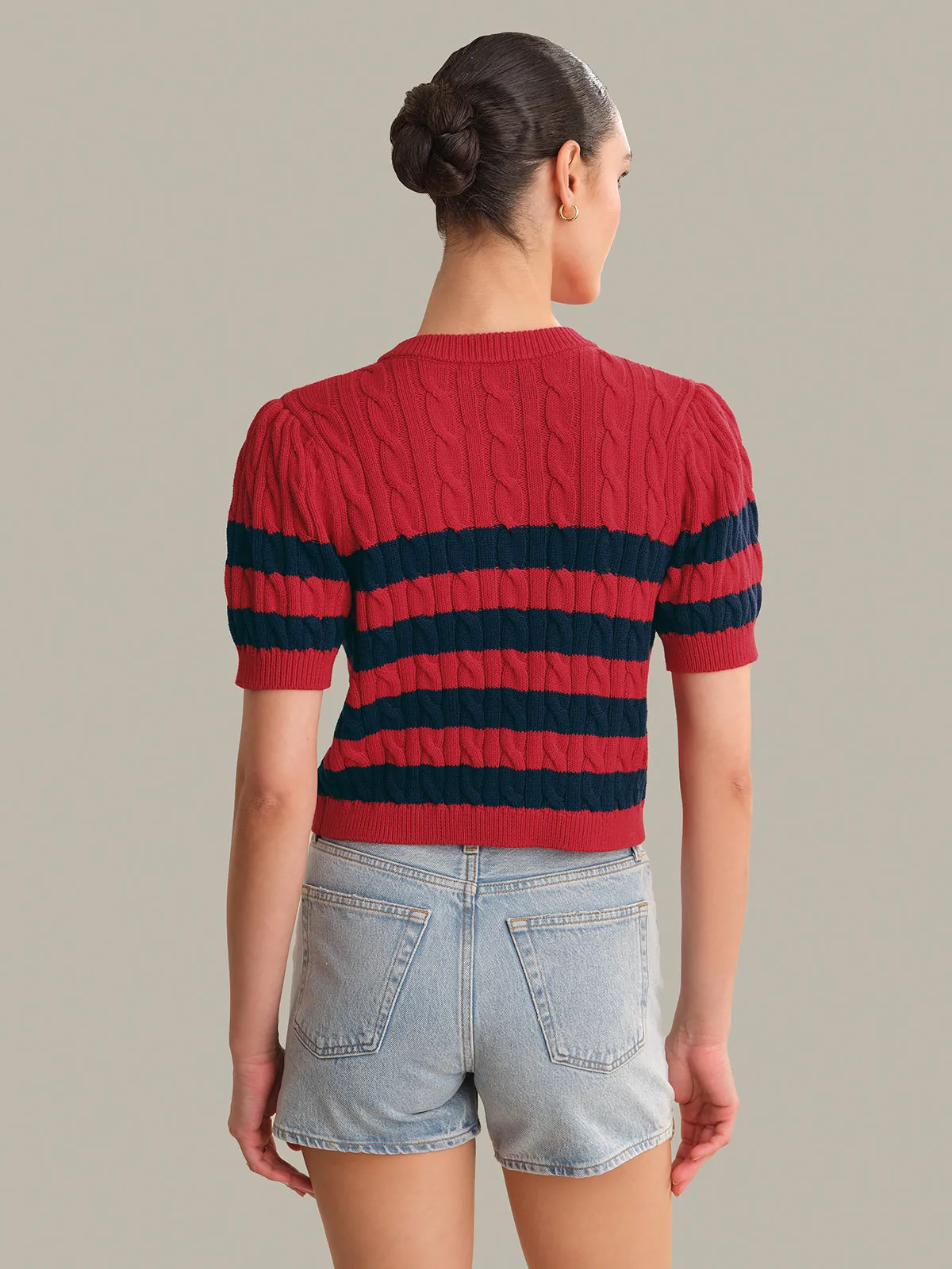 Tallulah Striped Puff Sleeve Cable Cardigan sold by 525 America product image thumbnail 3