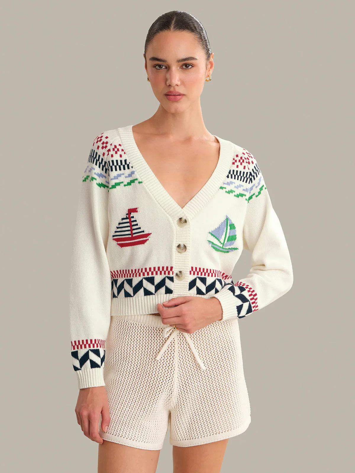 Marina Nautical Button Front Cardigan sold by 525 America product image thumbnail 3