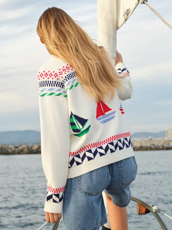 Marina Nautical Button Front Cardigan made by 525 America