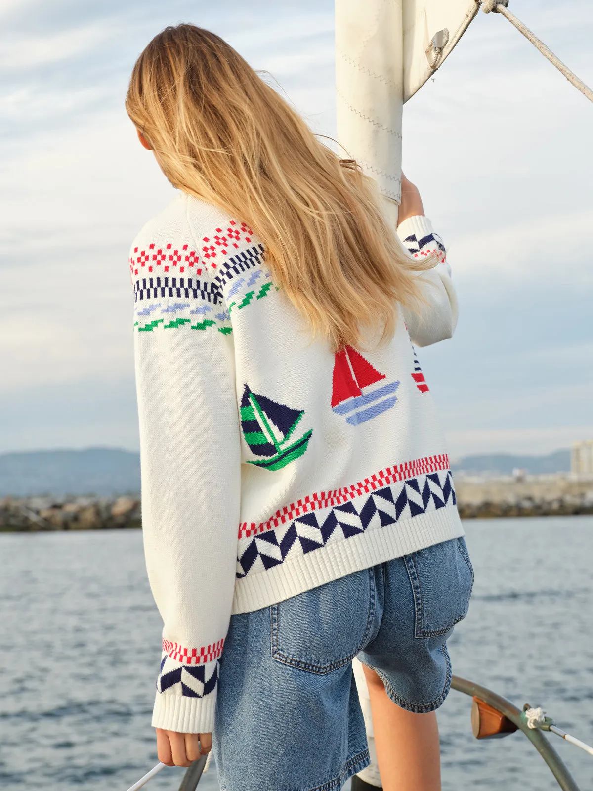 Marina Nautical Button Front Cardigan sold by 525 America